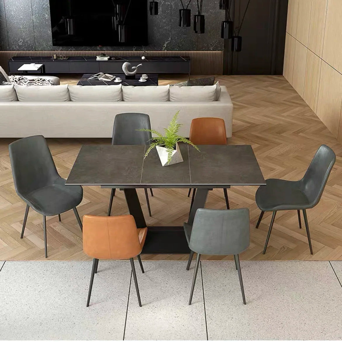 Dining Table Large Long Space Saving White Marble Marble Top Stainless Steel Frame Extendable Dining Table  restaurant