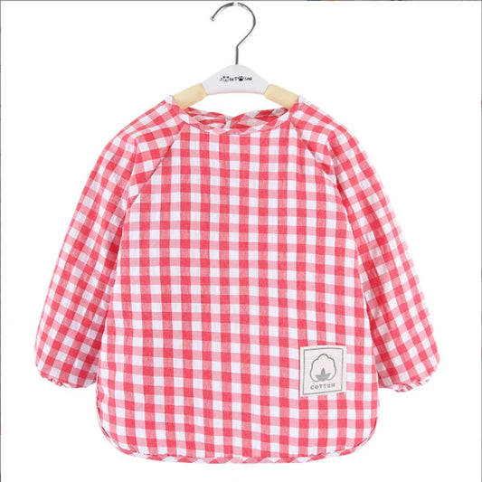 Boys girls baby outer wear lace up plaid long sleeves anti dirt waterproof aprons bibs for baby boys girls' clothes No-Wash bibs