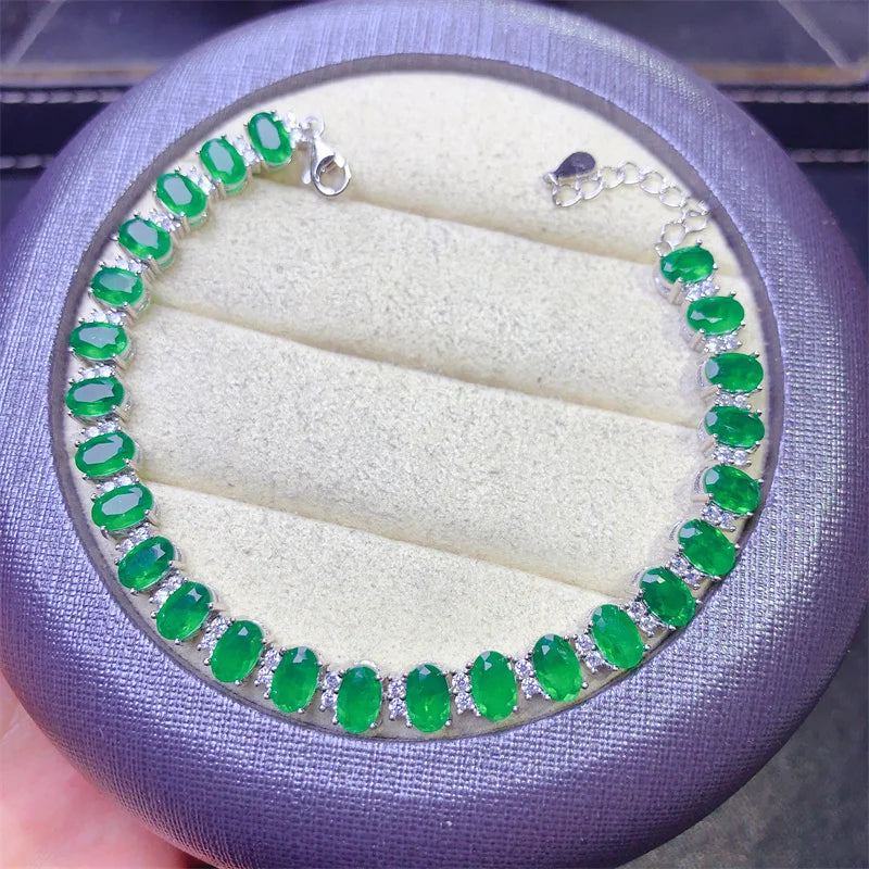Women's Luxury  Emerald Stone Women's Jewelry 925 Sterling Silver Bracelet Christmas Gift Women