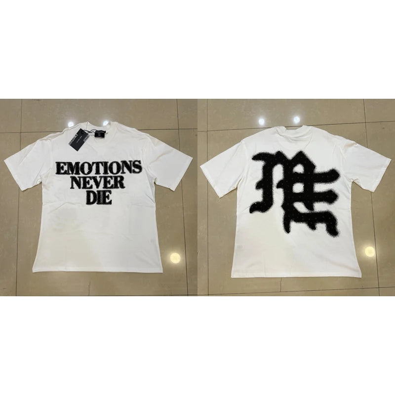 Men's Clothing MIXED EMOTION T-shirts American Streetwear Interesting Angel Print Hot Drill Letter Logo Top Tee Short Sleeve