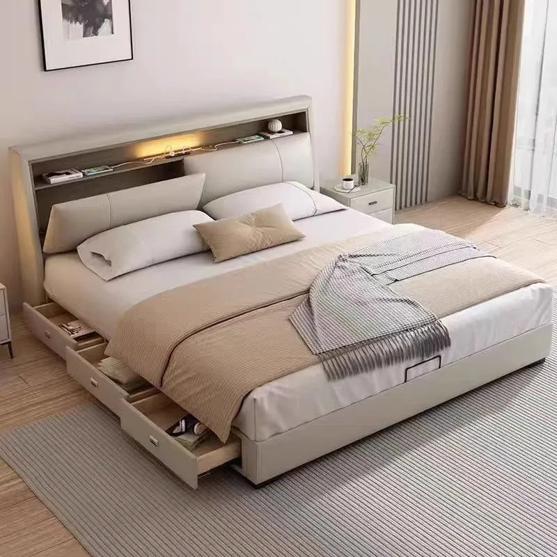 Nordic Twin Bed Unique Upholstered Headboards Luxury Bed Modern Queen Camas De Matrimonio Dormitorio Bedroom Set Furniture