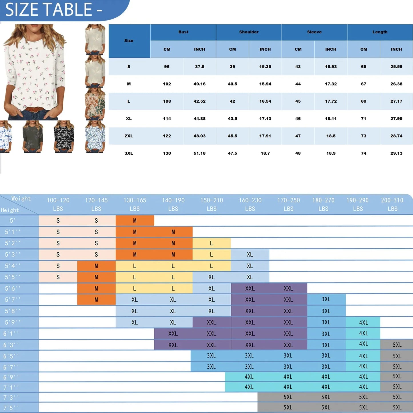 Female Clothing Delicate Fashion Shirts Floral Round Neck 3/4 Sleeves Printed Summer Women Pullover Daily Wear Vetement Femme