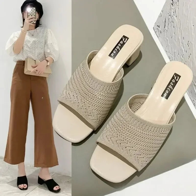 Women Slippers  Closed Toe Comfort Slippers Women Fashion  Outdoor Sandals Women Medium Heel Slippers