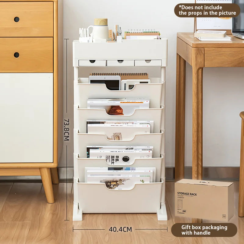 Book Storage Rack With Wheels Large Capacity Multi-Layer Table Side Storage Living Room Study Room Book Magazine Storage Shelf