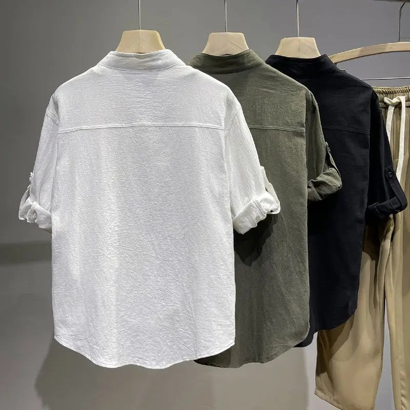 Men's Clothing Summer Linen Sun Protection Shirt Jacket Lightweight Breathable UV-Resistant Casual Outdoor Wear Fashionable