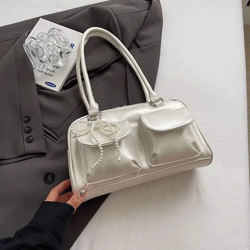 Women's Handbag with Pendant Armpit Boston Bag Fashion Cool Bowling Bags Ladies Large Capacity Shoulder Bag