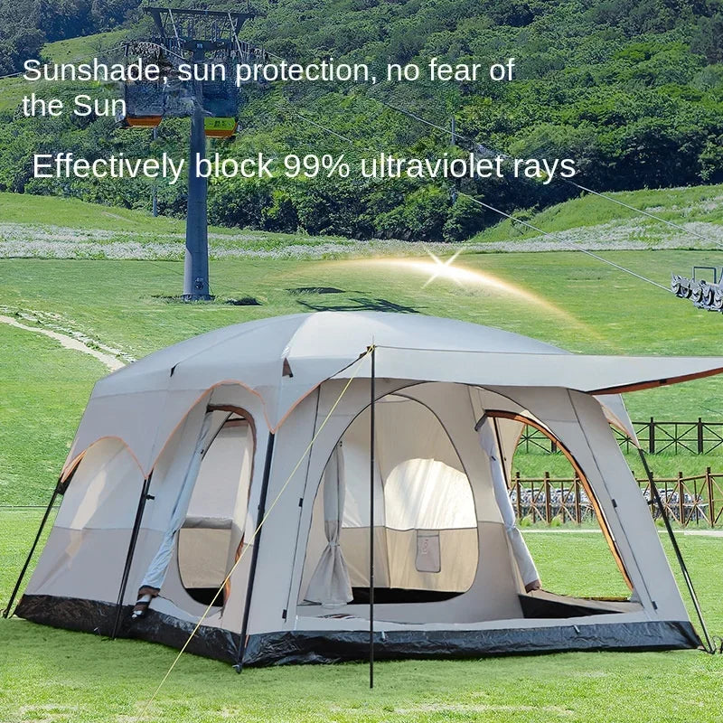 Luxury Villa Outdoor Camping Tent, Two Rooms and One Hall, Easy Setup Family Party Tent, Large Tent for Travel and Events