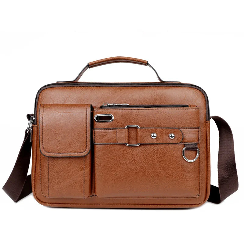 Large Capacity Men's Bag Multiple Pockets Business Shoulder Bag Message Bag Multi Functional Handbag For Men Commuting