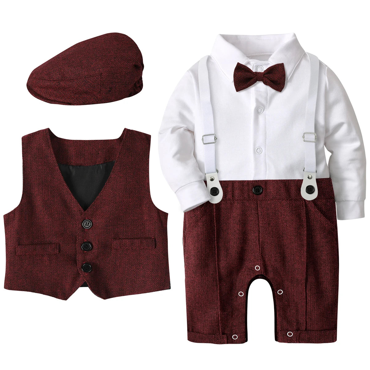Baby Boys Suit Outfits Sets Newborn Boy Christening Romper Clothing Set Infant Wedding Party Jumpsuit Toddler Formal Long Sleeve