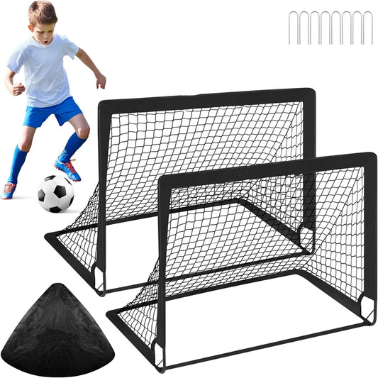 2 Pack Kids Soccer Goal Set With Net & Ball Pop Up Portable Backyard Training Equipment For Ages 3-16 Outdoor Youth Games Gift