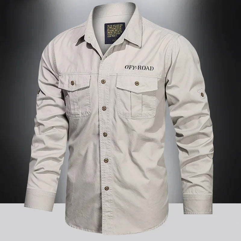 Men's Outdoor Work Clothes Multi-bag Long-sleeved Tops Pure Cotton Washed Shirts Spring and Summer Men's Long-sleeved Shirts