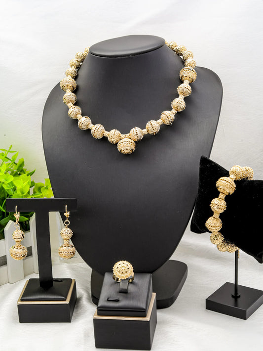 Dubai Jewelry Set for Women 18K Gold Plated Luxury Bead Necklace Earrings Bracelet Ring Set Jewelry Wedding Party Trending
