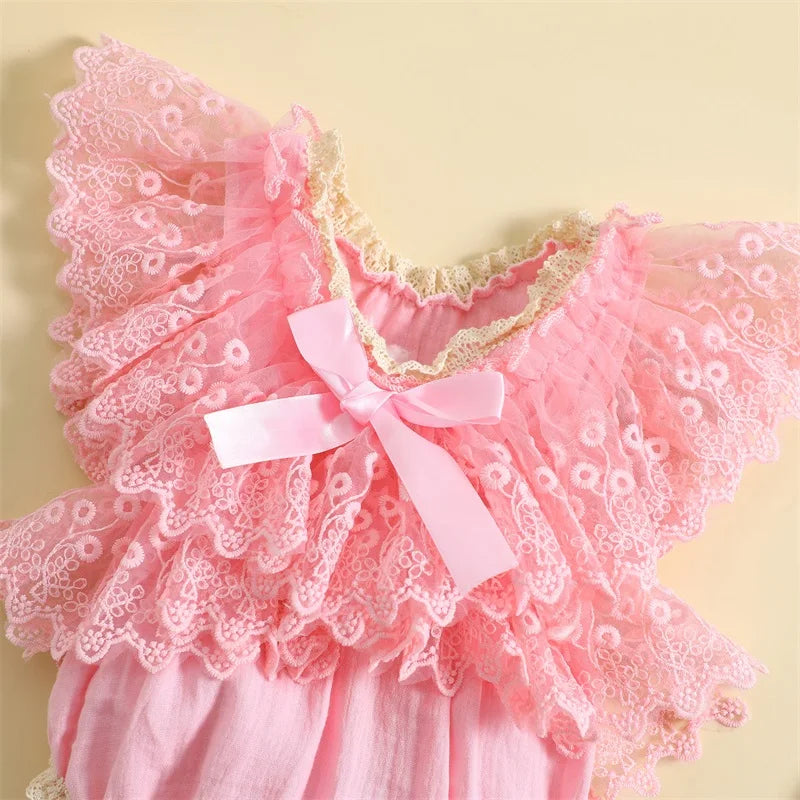 0-18Months Newborn Infant Baby Girl Floral Lace Bodysuits Summer Cute Bow Ruffles Flying Sleeves Rompers Clothes