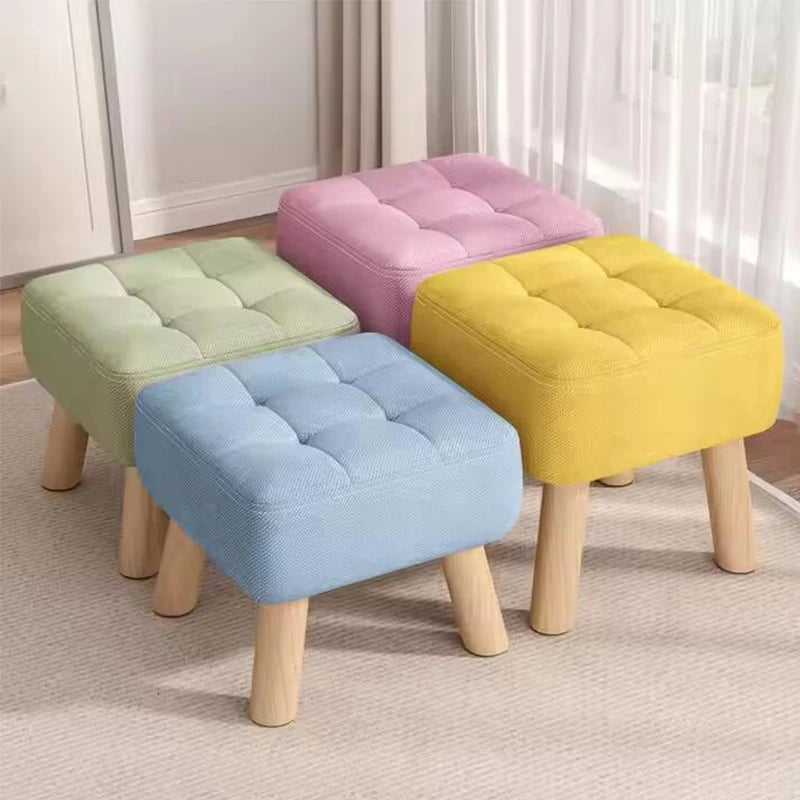 Solid Wood Footstool  Upholstered Seat  Small Sofa Shoe - changing & Tea - serving Bench  Round - foot Shoe - changing Stool Foo
