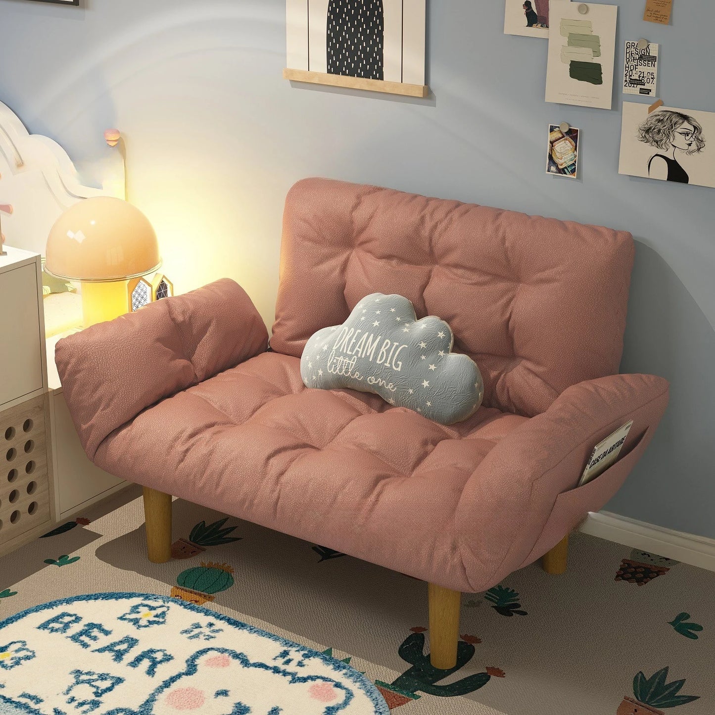 Frosted Fabric Double Sofa Living Room Small Unit Cream Wind Triple Fabric Sofa