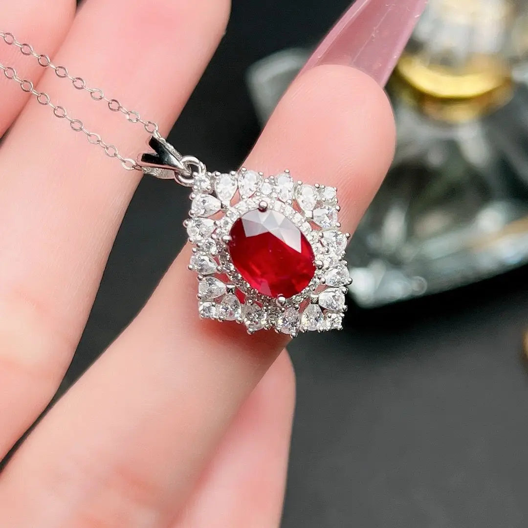 ZECAA Fine Jewelry Woman Ruby Pendant With Natural Ruby Gemstone 7*9mm Ruby Pendant Jewelry For Wedding Lady Woman Ruby Pendant