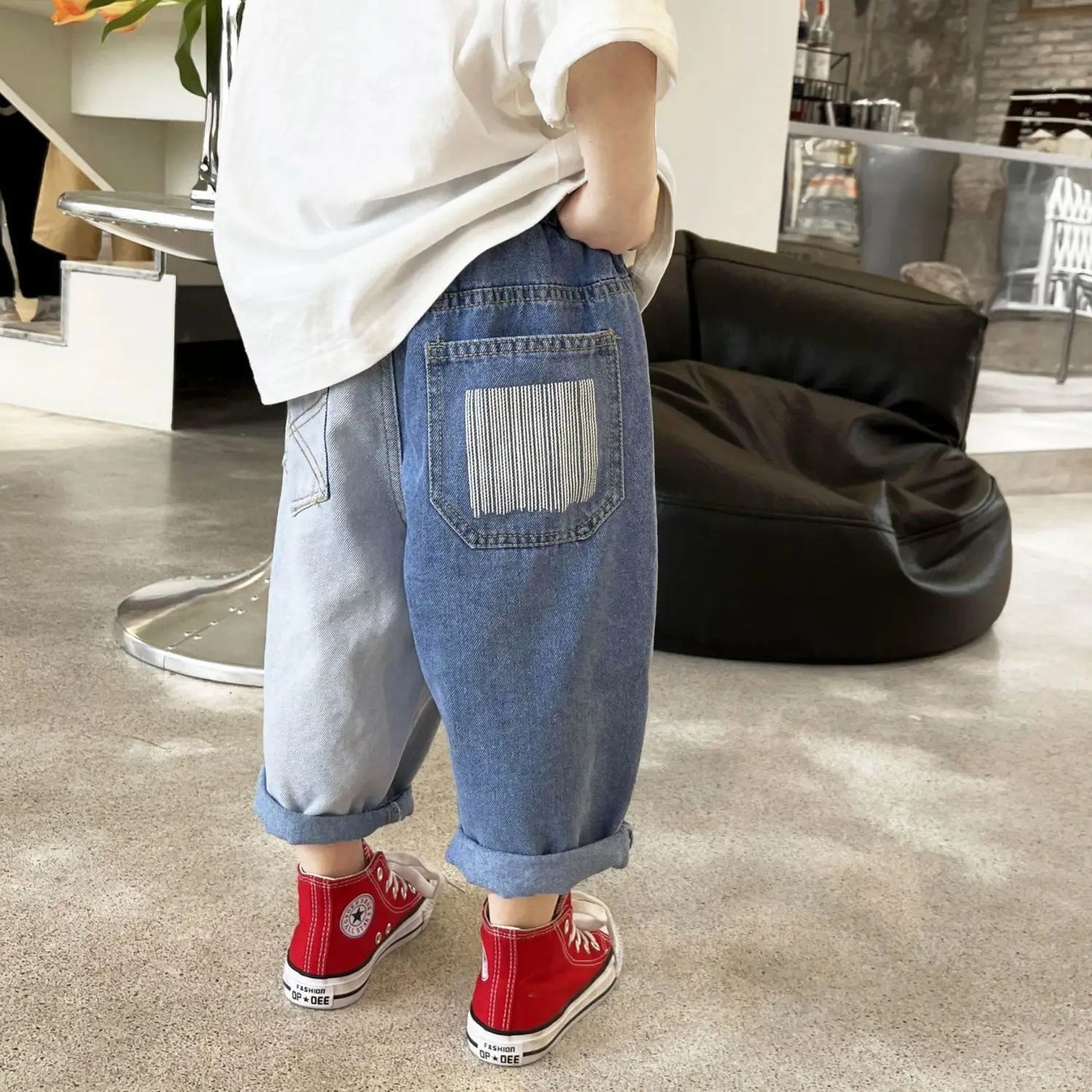 Spring Autumn Infant Baby Boys Denim Pant Cotton Irregular Pockets Toddler Kid Boy Jeans Casual Spliced Contrast Little Boy Pant