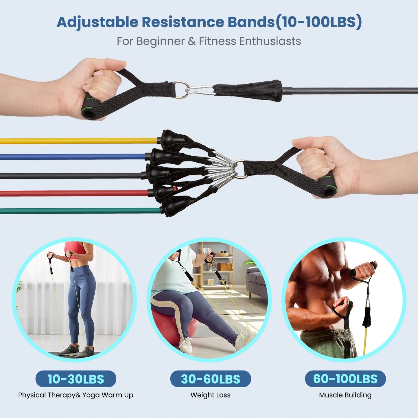 12pcs/Set Pull RopeChest Expander,Resistance Bands, Ankle Strap, Portable Fitness Equipment,