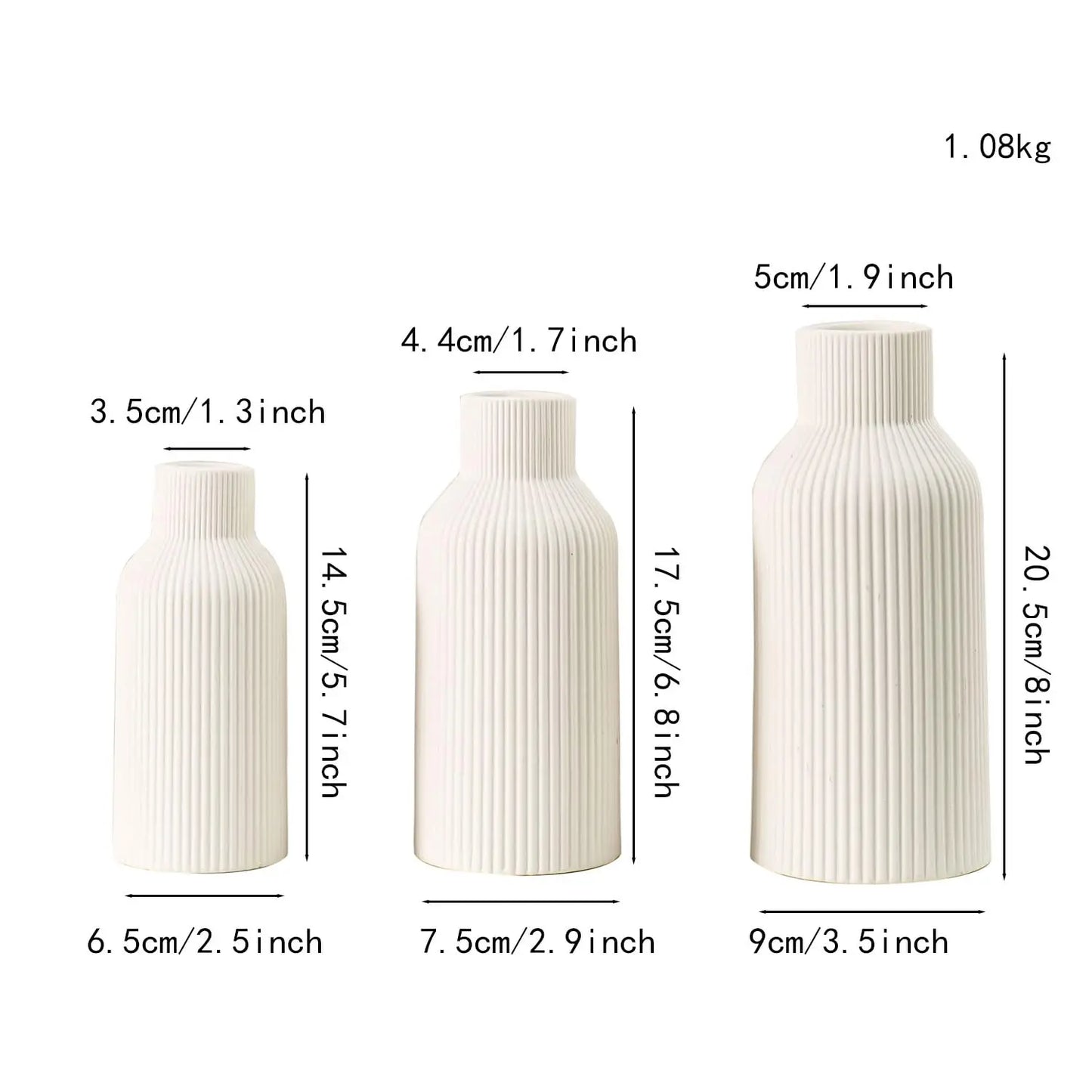 White Ceramic Vase Set of 3 White Flower Vase Minimalist Modern Home Vases Decor Aesthetic Flower Vases for Desk Shelf Table