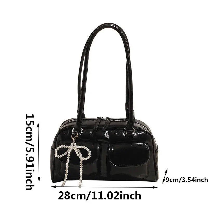 Women's Handbag with Pendant Armpit Boston Bag Fashion Cool Bowling Bags Ladies Large Capacity Shoulder Bag