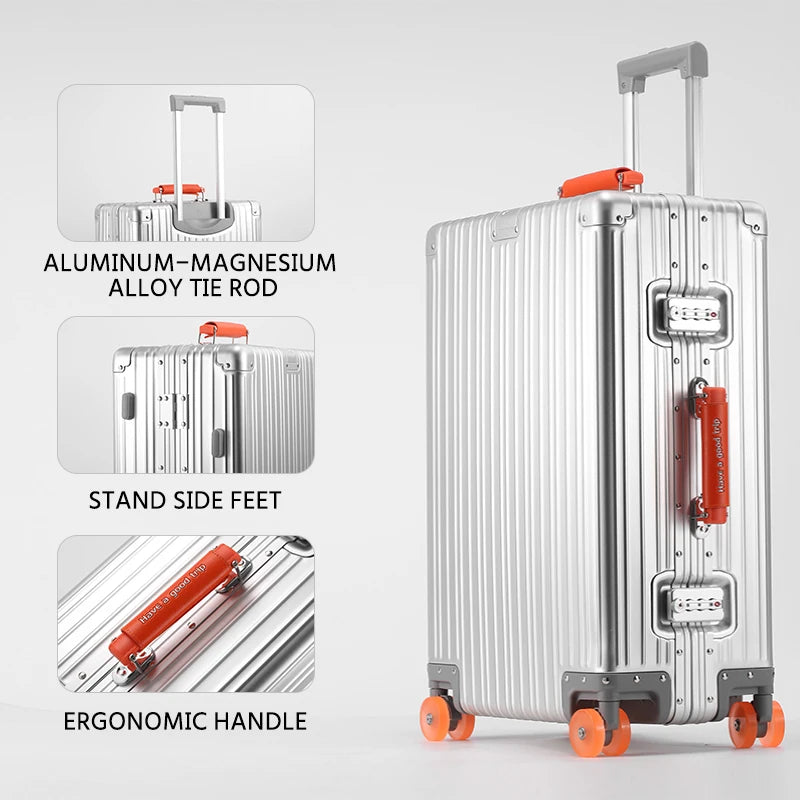 All-Aluminum Magnesium Alloy Suitcase Large-Capacity Password Luggage Infused Transparent Rolling Wheel Business Trolley Case
