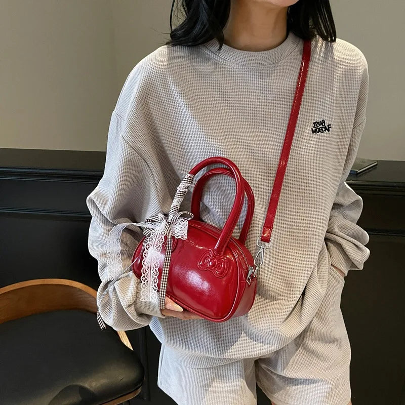 Women's Bag Korean Version Stylish Portable Pillow Bag Women's Superior Sense Simple Lace Sweet Shoulder Crossbody Cute Bow Bag