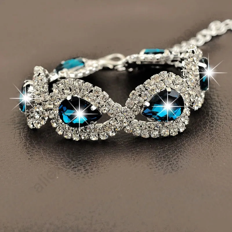 Luxury Wedding Woman Jewelry 100% 925 Sterling Silver Shiny Water Drop Element Austrian Crystal Fashion Bracelets