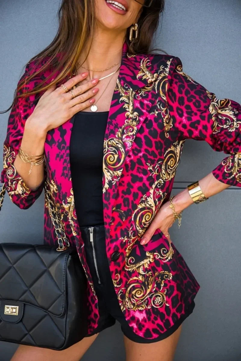 Women's Clothing Autumn and Winter New Commuter Color Printed V-Neck Long Sleeve Button Suit Jacket