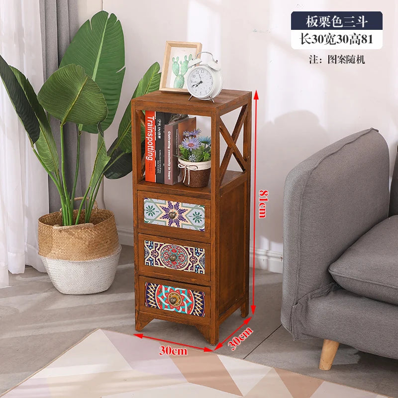 Narrow Storage Cabinet  American Style Solid Wood Storage Rack Large Capacity Multi-layer Storage Organizer Home Furniture