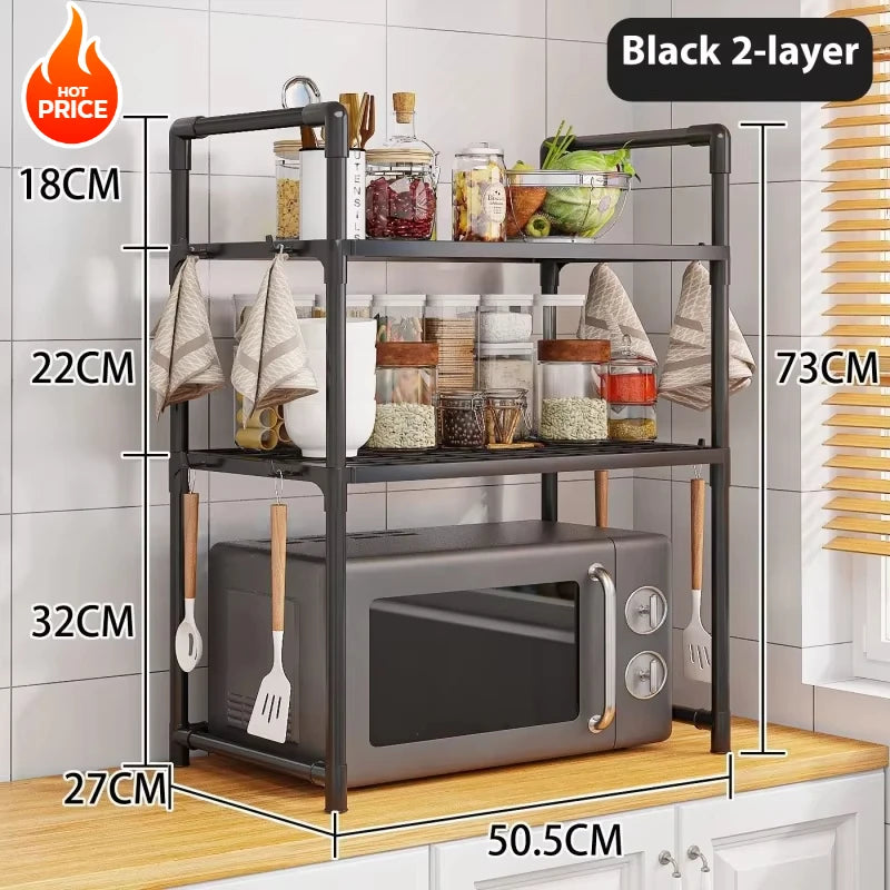 Kitchen Microwave Storage Rack Bilayer Oven Elevated Design Shelves Multi-Layer Condiment Organizer Shelf Kitchen Accessories