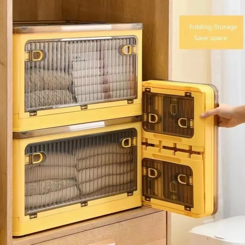 Collapsible Clear Storage Box Spacious Stackable Container Eco-Friendly Material 4 Wheels Durable Home Office Storage Organizer