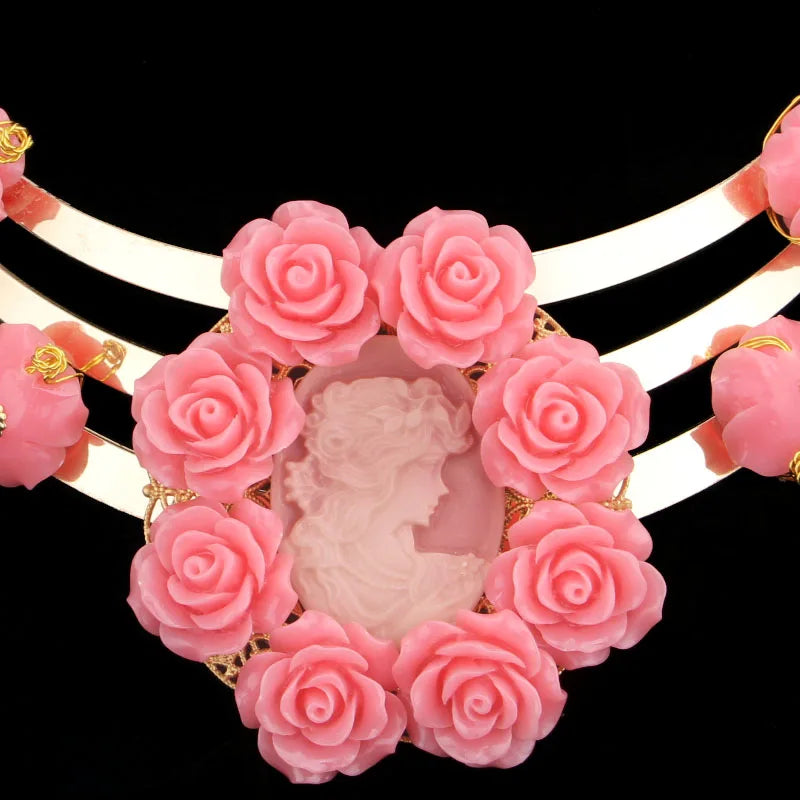 Dudo African Dubai Jewelry Set For Women With Pink Coral Flowers