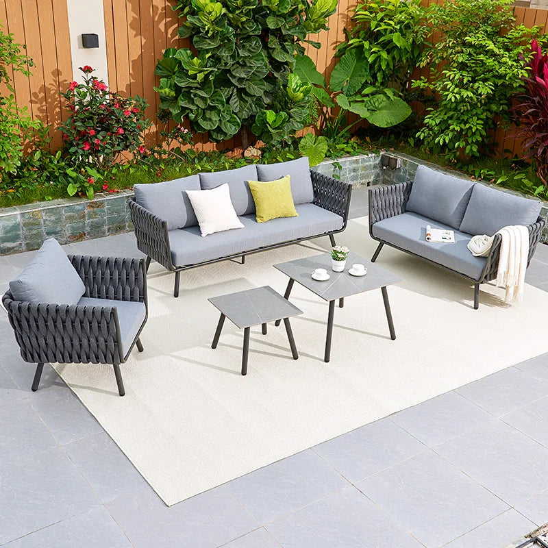 Lving Room Modern Sofa Set Furniture All Weather Outdoor Lazy Fabric Sofa Rattan Garden Sofas for Patio