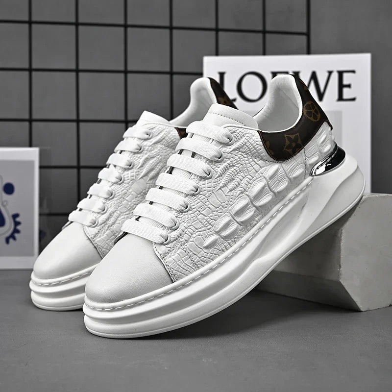 Men's Shoes 2025 Men Genuine Leather Pattern Lace-up Thick Sole Casual Sneakers Versatile Muffin Shoes Male Board Footwear