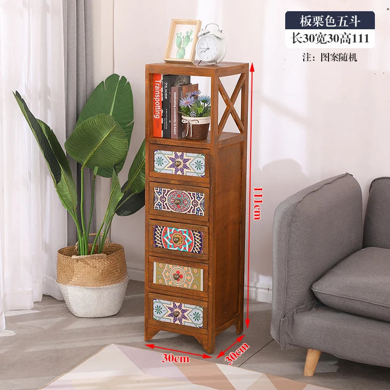 Narrow Storage Cabinet  American Style Solid Wood Storage Rack Large Capacity Multi-layer Storage Organizer Home Furniture