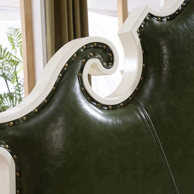 Leather Headboard King Size Bed MDF Wooden New American Style Blackish Green Home Furniture Bedroom Furniture 1 Bed Modern