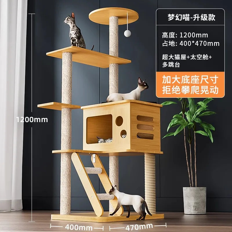 Tree Tower House for Large Cats, Claws, Sofa Protection, Cats with Scrapers, Wooden Cat Scratcher, Beds and Furniture