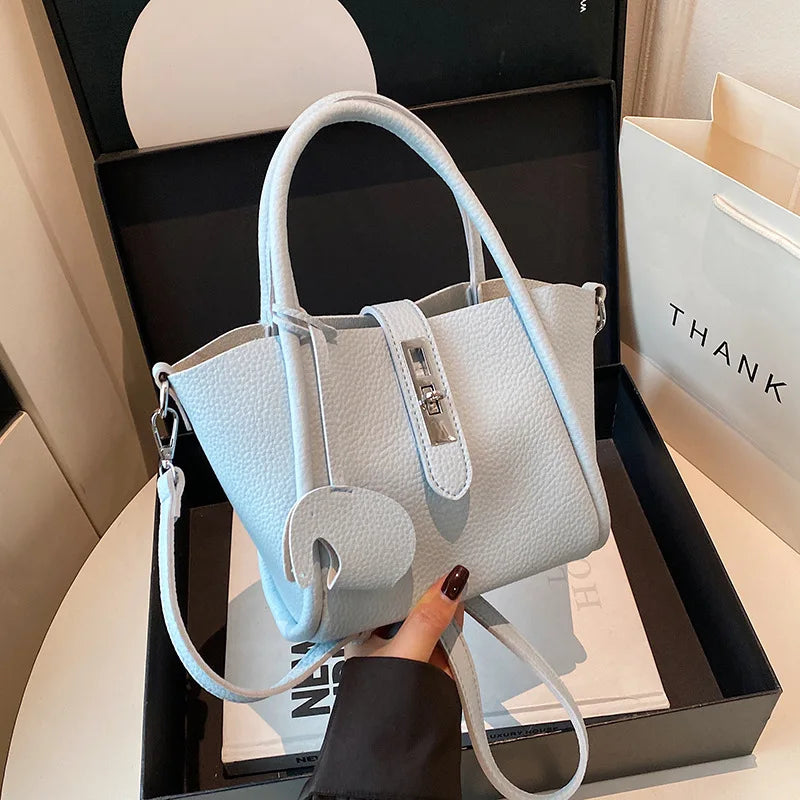 Women Handheld Bucket Bag New Trendy Versatile Bag Highend Exquisite Hardware Buckle Shoulder Bag With Pendant Crossbody Bag
