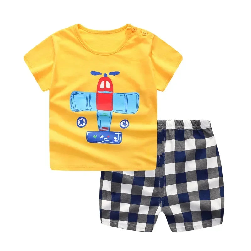 Baby Boy Clothes Summer 2024 Newborn Baby Boys Clothes Set Cotton Baby Clothing Suit (Shirt+Pants) Plaid Infant Clothes Set