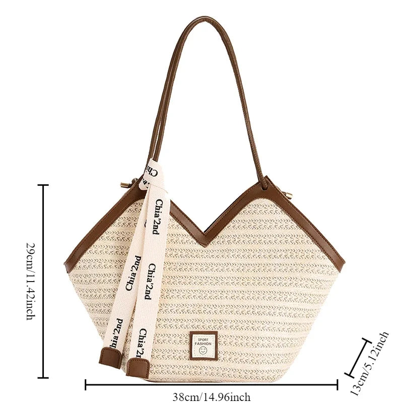 Women's shoulder bag large capacity tote bag women's retro hand straw woven bag everything shoulder woven bag commuting bag
