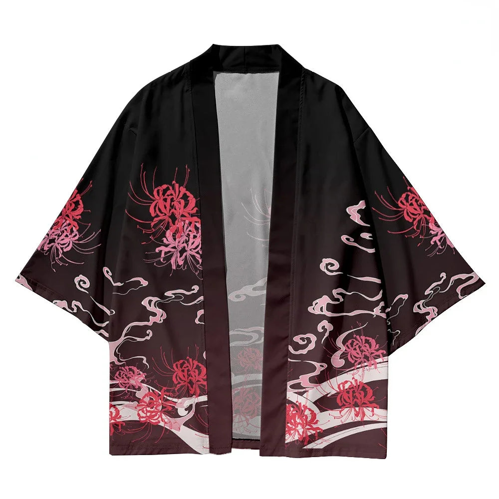 Traditional Clothing for Men and Women, Casual, Ruth, Black Skeleton Print, Kimono, Beach, Streetwear, Samurai