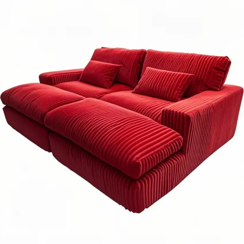 Italian Style Retro Luxury Corduroy Double Sofa Bed for Living Room Vacuum Compression Washable Customizable  Furniture Sofa