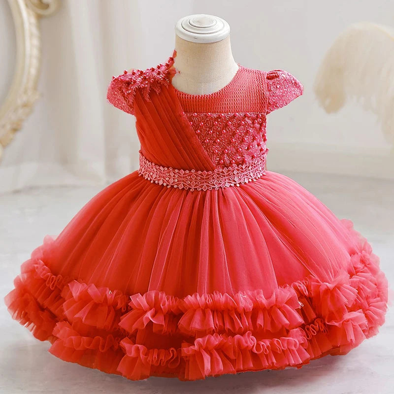 The new girl baby clothes one year old birthday party baptize the flower girl net yarn 0-4 years old princess skirt newborn clot