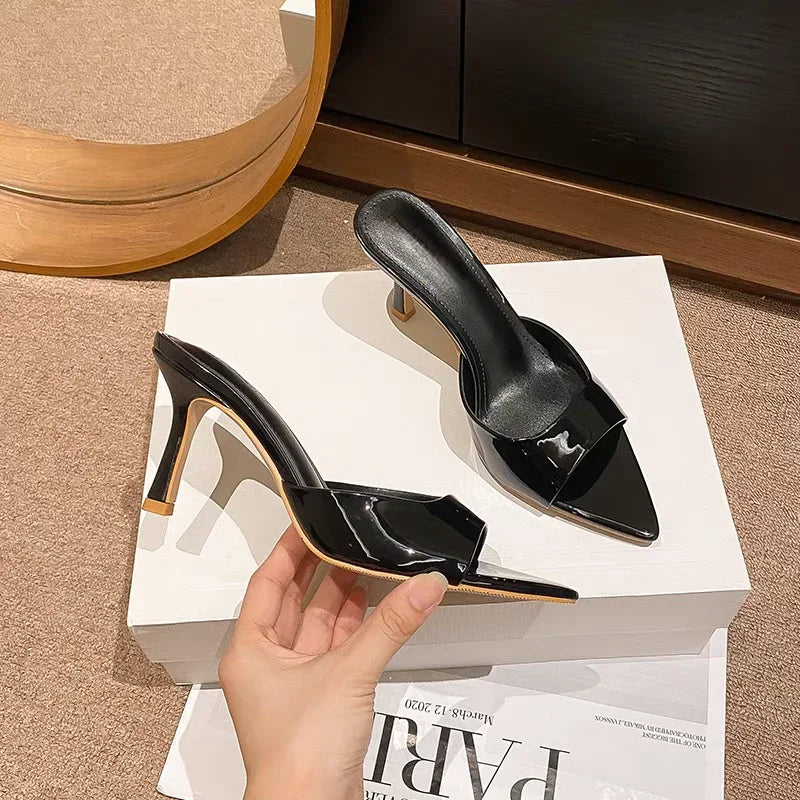 Women's High Heel Slippers Thin Heels Pointed Toe Solid Slippers Women Dress Banquet Summer Lovely Concise Zapatillas De Mujer