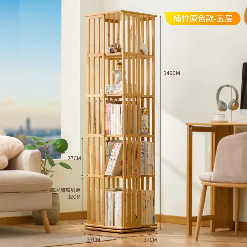 360 Degree Rotating Bookshelf for Living Room Bedroom Children's Picture Books Storage Rack Simple Home Decor Student Bookcase