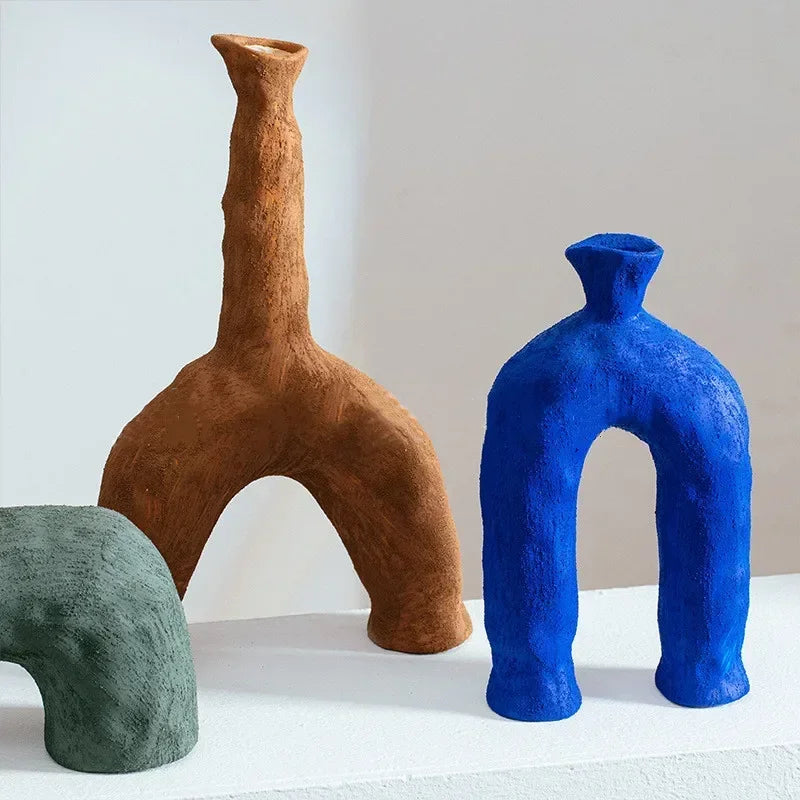 Ceramic Vases Irregular Hollow-out Abstract Pottery Decoration Dry Flower Accessories Vases, Home Decoration Flowerpots Gifts