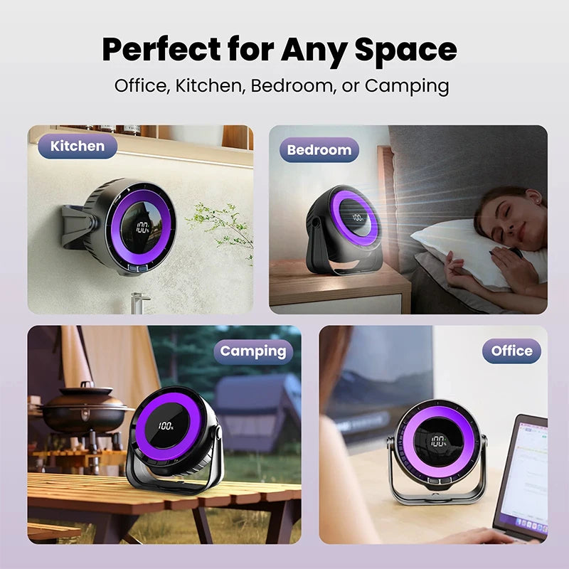 Multifunctional Electric Fan 100 Speed Strong Wind Wireless Wall Mount Cooling Fan LED Digital Display Night Light 4000mAh