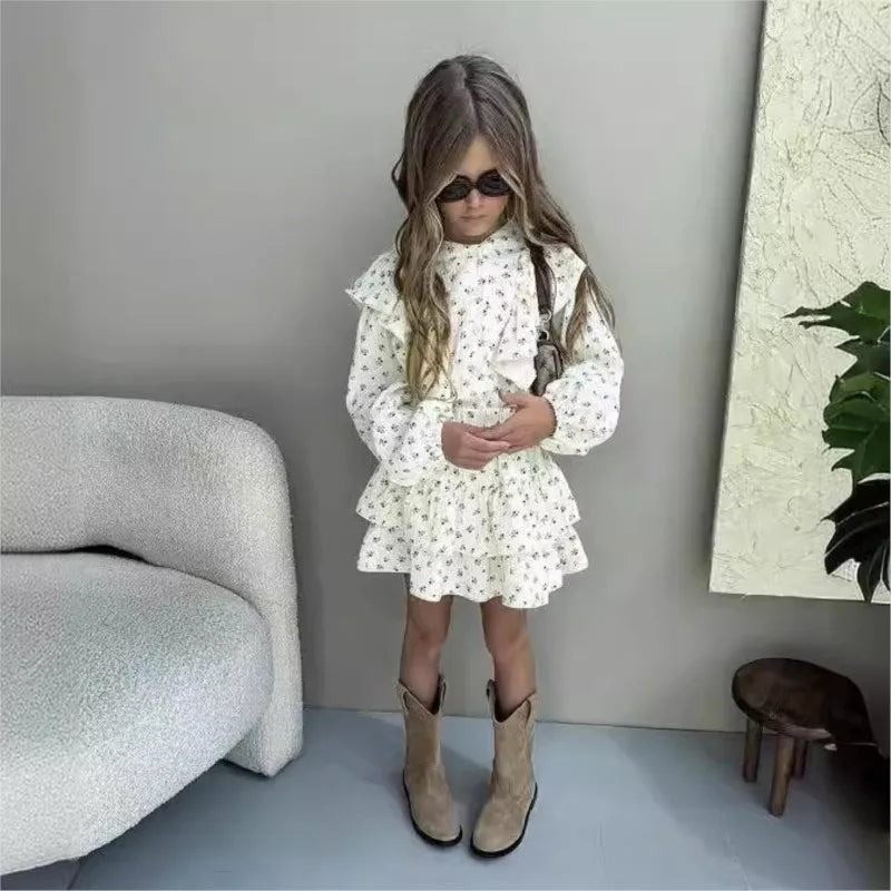 Fashion Baby Girl Clothes Set Floral Shirt+Layered Skirt 2PCS Infant Toddler Child Blouse Suit Spring Autumn Baby Clothes 2-7Y