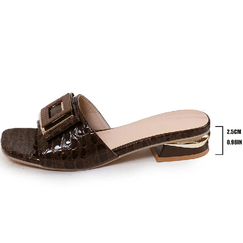 Fashion Women High Heel Slippers Summer Slip on Elegant Low Heel Shoes for Wedding Party Comfortable Non-slip Women's Slippers