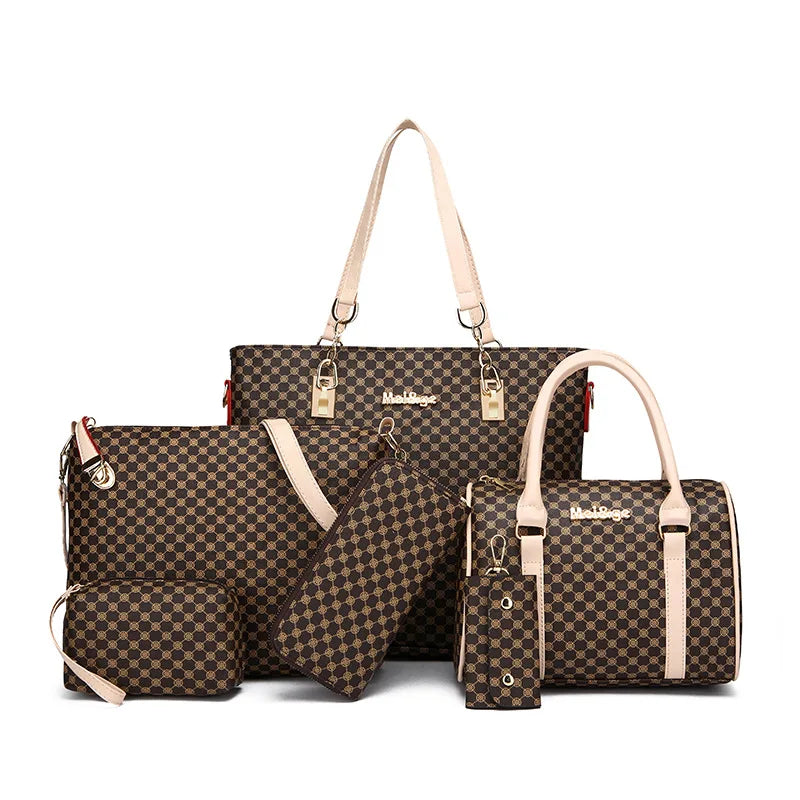 Women's Bag Fashion Six Pieces Set Mother Bag Handbag Shoulder Crossbody Foreign Trade Women's Bag Clutch Bag Purse
